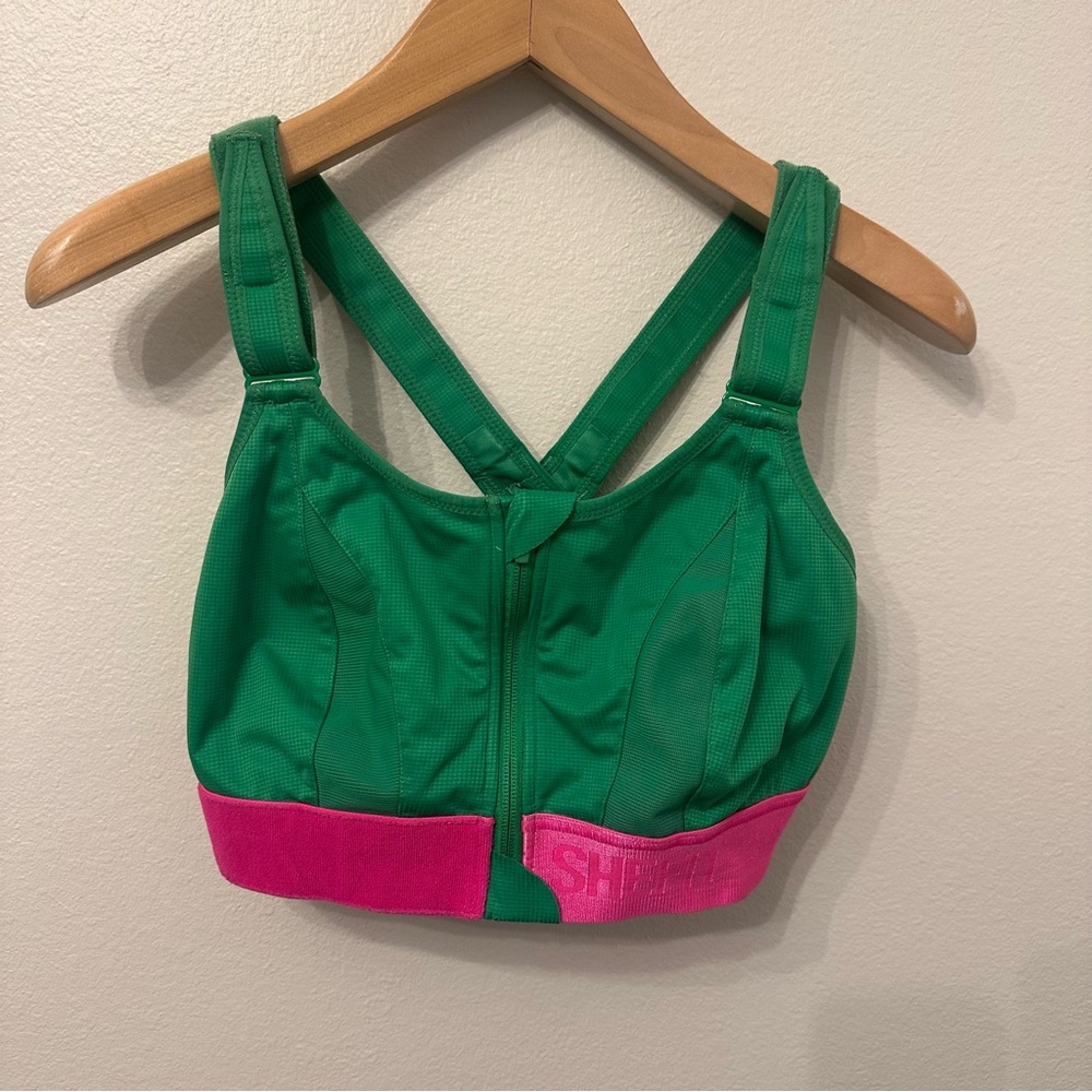 SHEFIT Green & Pink Adjustable Front-Zip Sports Bra